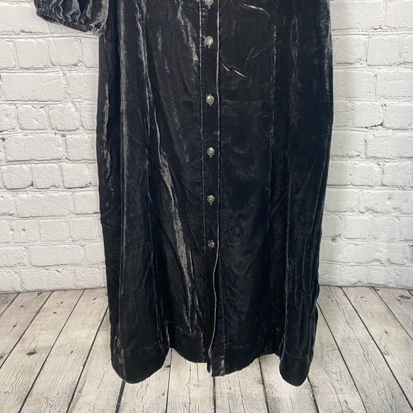 J Crew Black Puff Sleeve Velvet Button Front Dress Square Neck - Picture 8 of 12